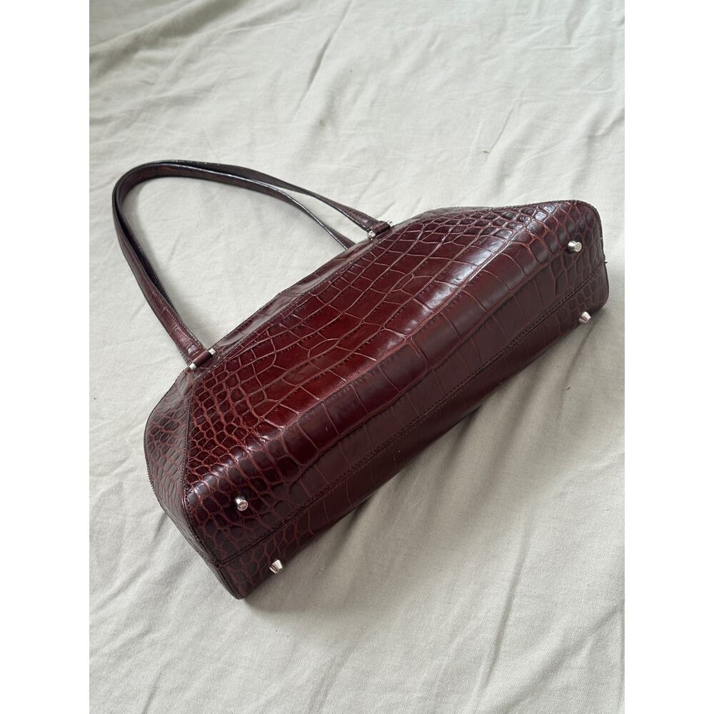 Monsac Brown Genuine Leather Croc Embossed Large Shoulder Bag Purse Zip Closure - Picture 3 of 12